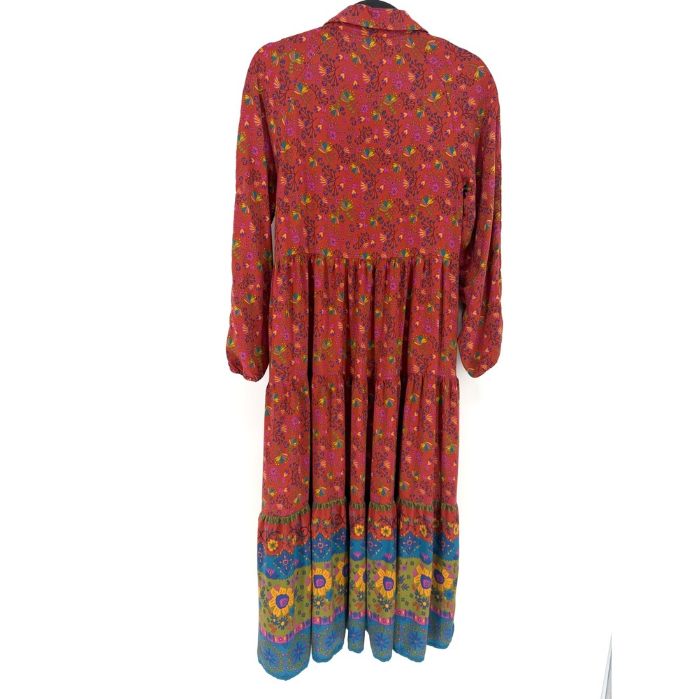 Natural Life Womens S Rust Floral Tiered Midi Dress Long Sleeve Boho Fall - Picture 6 of 8